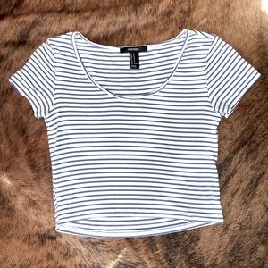 women’s white with blue stripes crop top